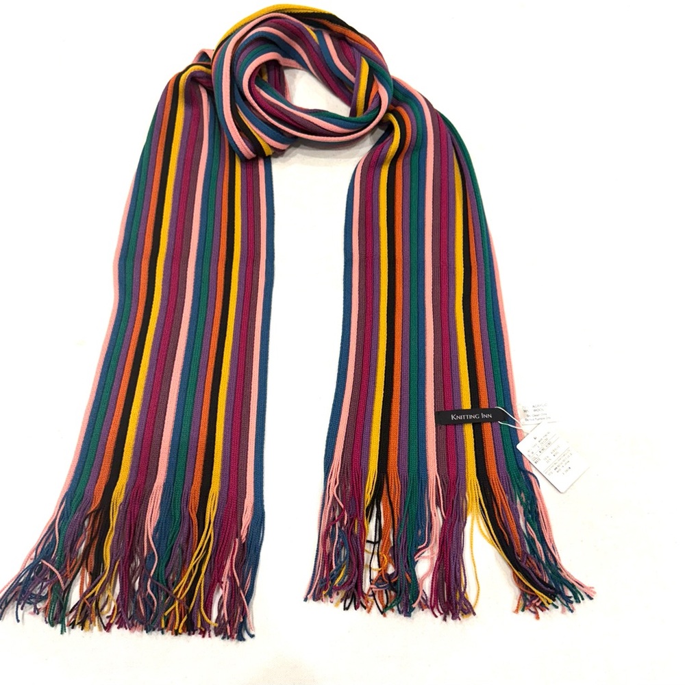 Knitted Inn Accessory Striped Pattern Scarf Color Wine/Vino 70x 6 in